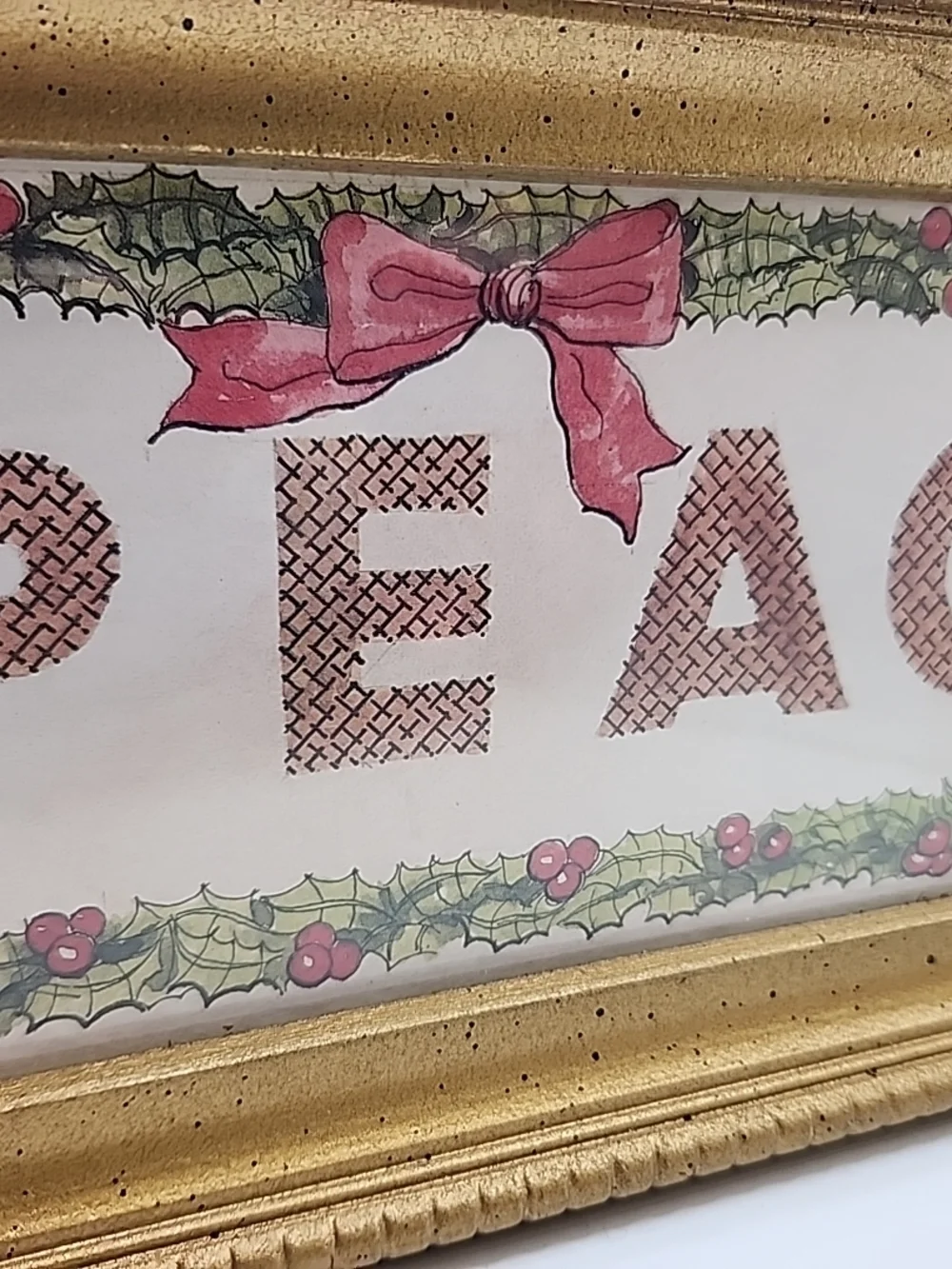 PEACE Holiday‎ Framed Sign - Gold Frame, Red & Green Accents